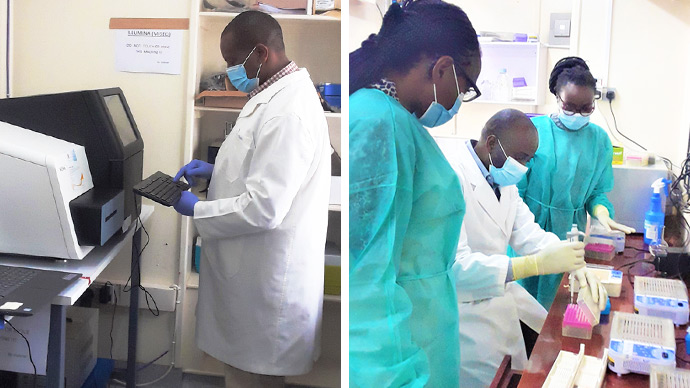 当社が寄贈した実験機器や備品を使い実験に励む若手研究者